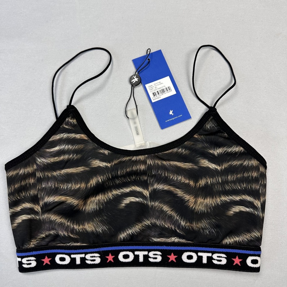 One‎ Teaspoon OTS Crop Bralette Womens XS DK Animal Print Stretch Logo Band New
